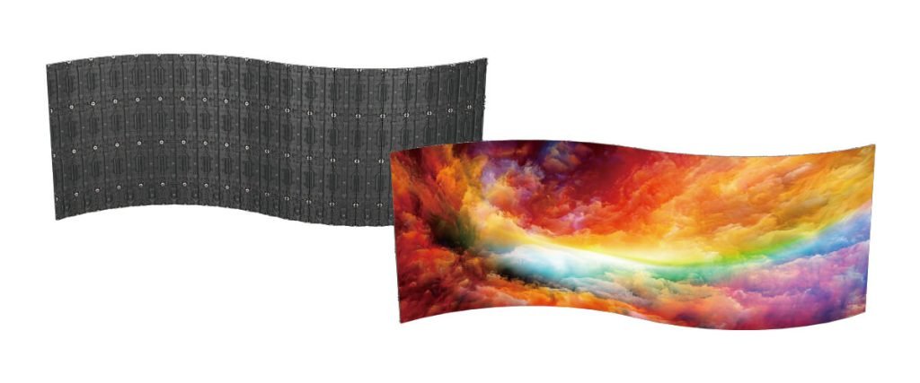 Parete LED curva realizzata con pannelli modulari